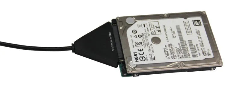 Black USB 3.0 to SATA 7+15 pin hard drive adapter cable with separate power supply line.