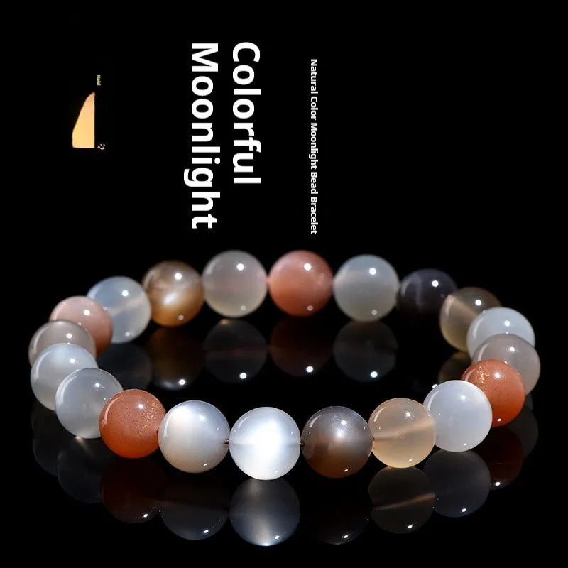 Natural colourful moonlight moonstone bracelet with 8mm beads in single circle configuration