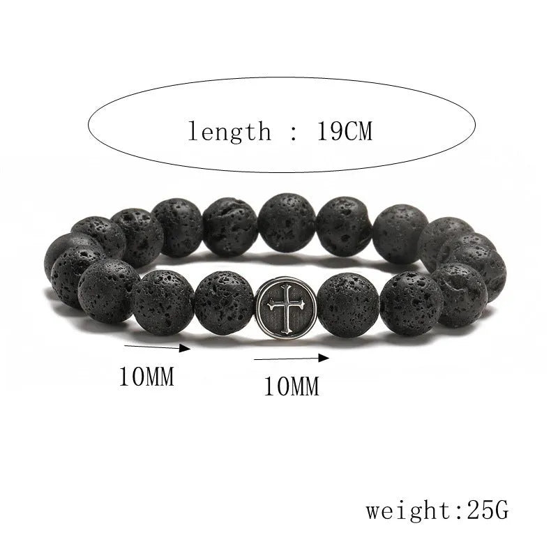 Volcanic rock agate geometry bracelet with stainless steel finishing, 19mm length