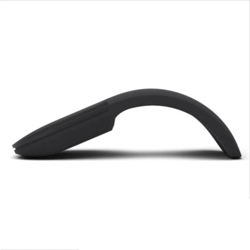Black folding Bluetooth wireless mouse showing touch scroll area and compact folded size