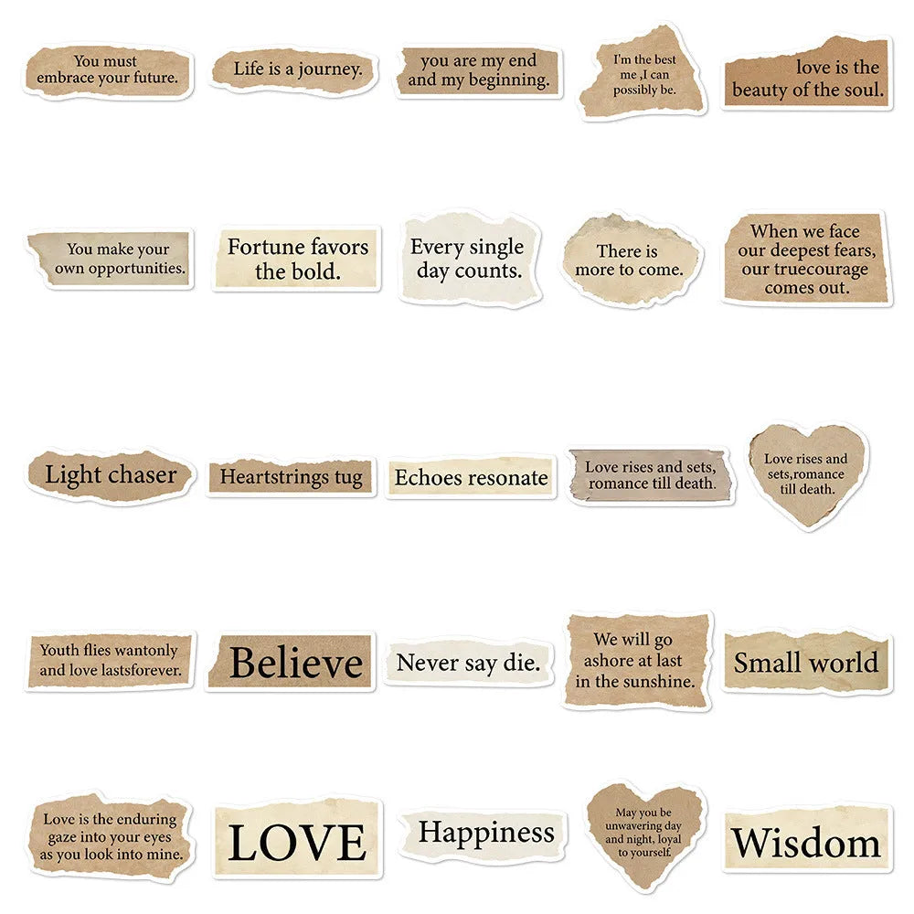 Torn English design decorative stickers for laptops and notebooks, PVC material, waterproof