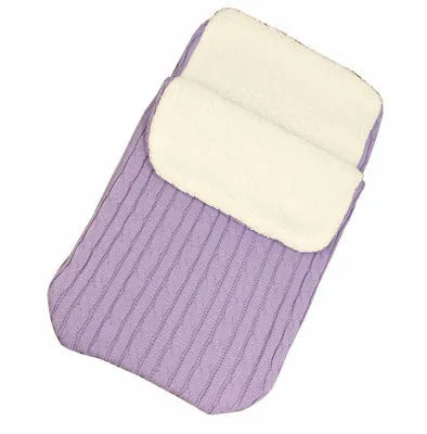 Envelope-style baby stroller sleeping bag in beige colour showing thick cotton wool filling and soft lining.