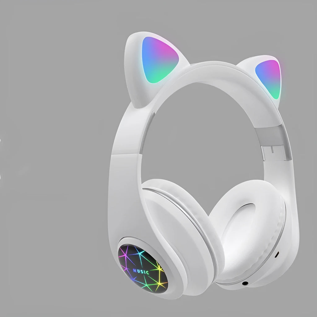 Cat ear style wireless Bluetooth sports headset in black, blue, green, pink, white, or yellow colour.