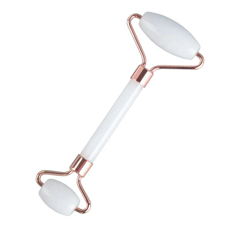 White jade facial roller set with double-headed roller and scraping board for massage