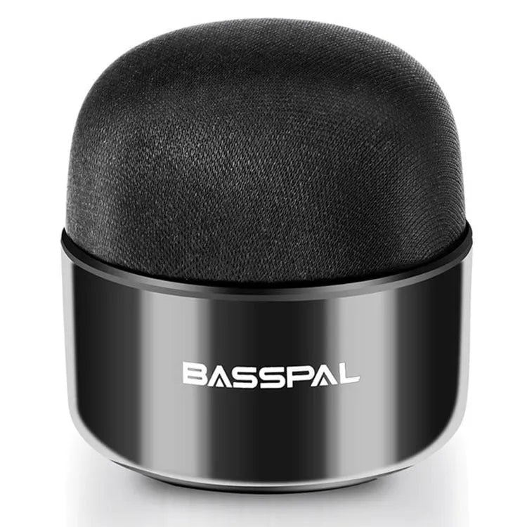 Black portable mini Bluetooth speaker with waterproof rating and button controls