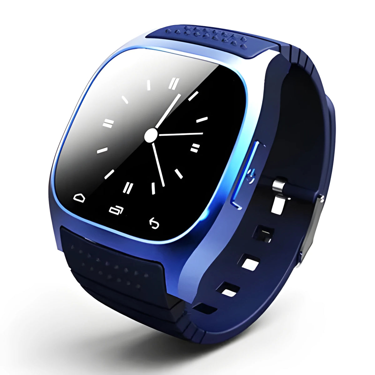 Smart Bluetooth sports watch compatible with Apple and Android phones in white, blue or black