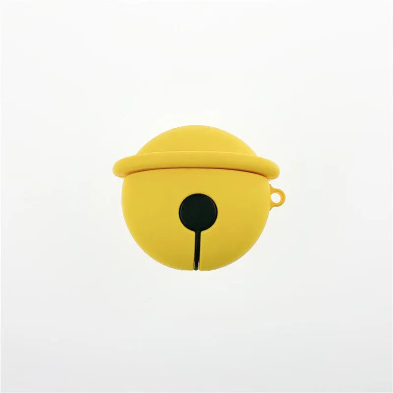 Yellow silicone AirPods case with attached bell for 1st and 2nd generation charging cases