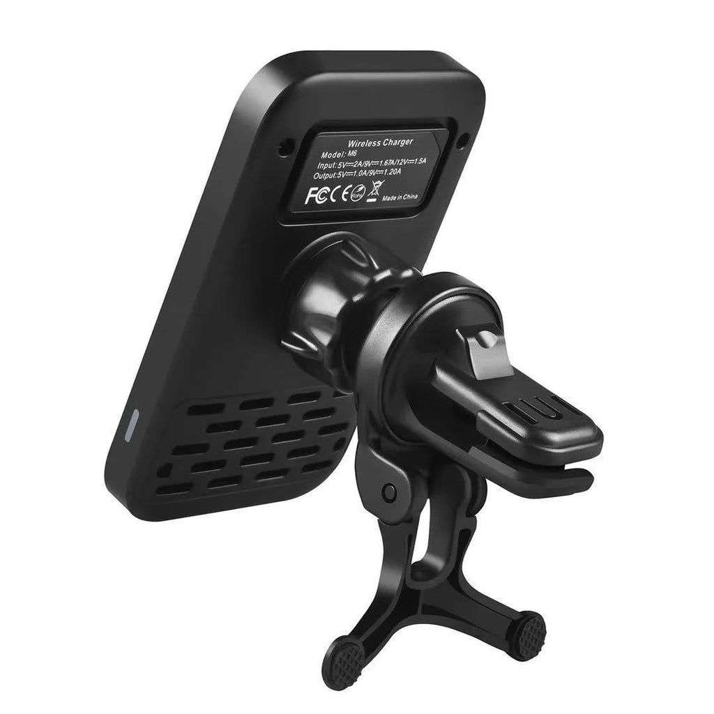 M6 magnetic wireless car charger bracket with suction cup mount in black colour