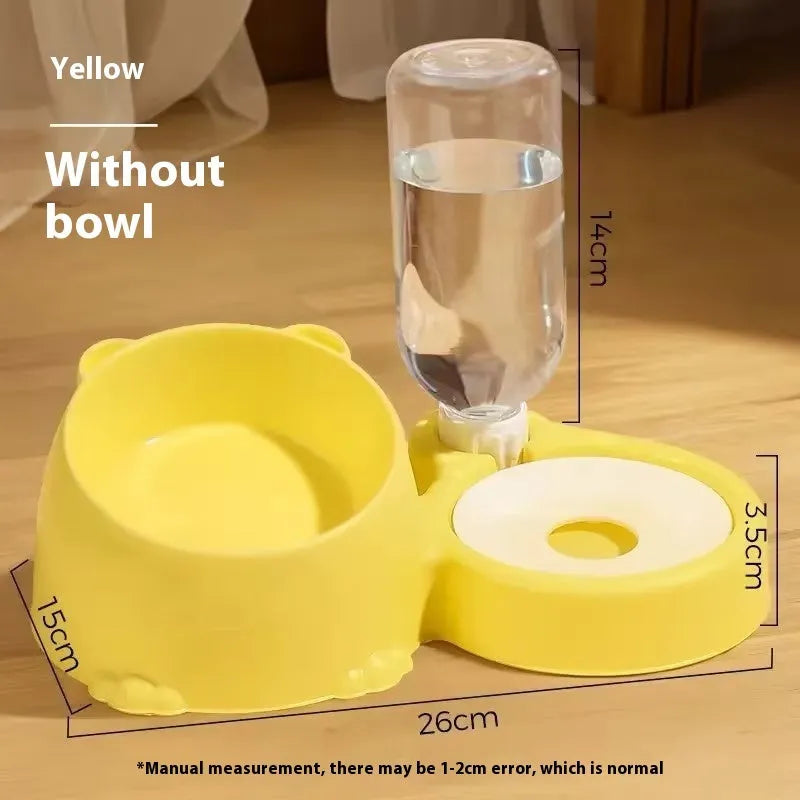 Automatic double bowl pet drinking basin in haze blue with stainless steel and ceramic dispenser.
