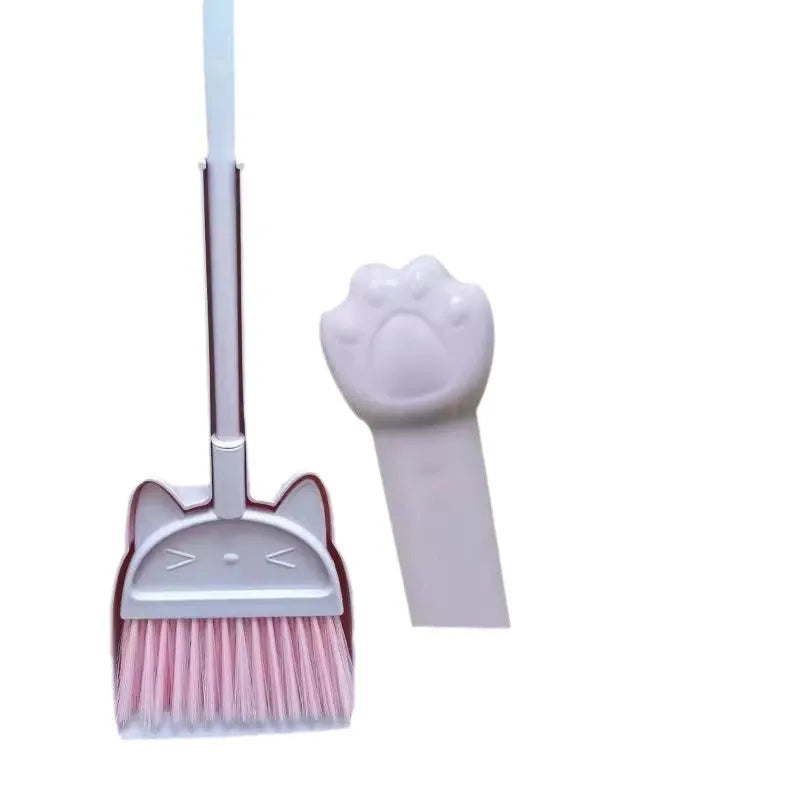 Purple broom and dustpan set with rotating brush holder and non-stick surface