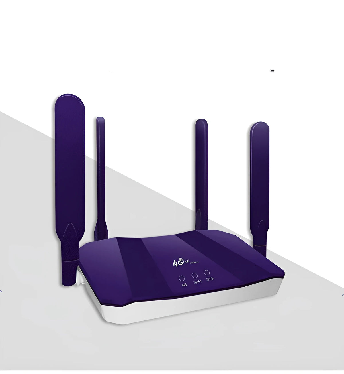 Blue 4G dual mode router with four antennas for wireless and wired internet connectivity