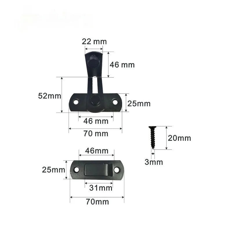 Black carbon steel warehouse hook lock with a 90-degree flat shackle for sliding barn doors.