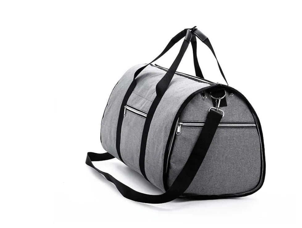 Medium sized red cylinder travel bag with a zipper, made from Oxford cloth.