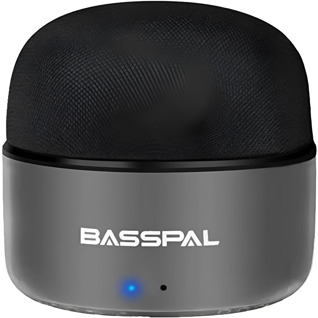 Black portable mini Bluetooth speaker with waterproof rating and button controls