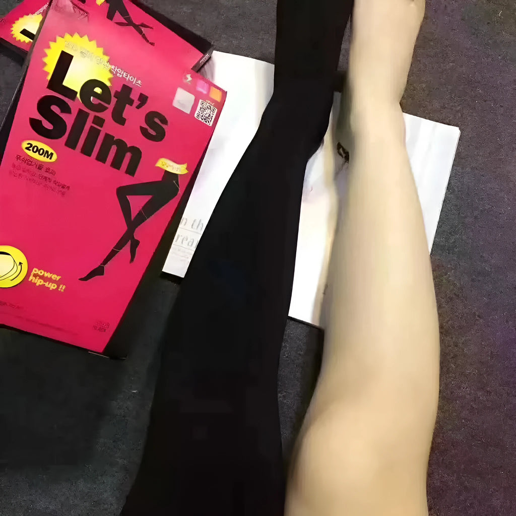 Beige and black lifting stovepipe socks for tummy control and hip shaping, one size fits 40-67.5kg.