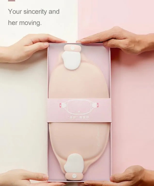 Rechargeable menstrual pain relief belt with 3-speed heating and massage, 300 x 150 x 10mm, Basic models style.