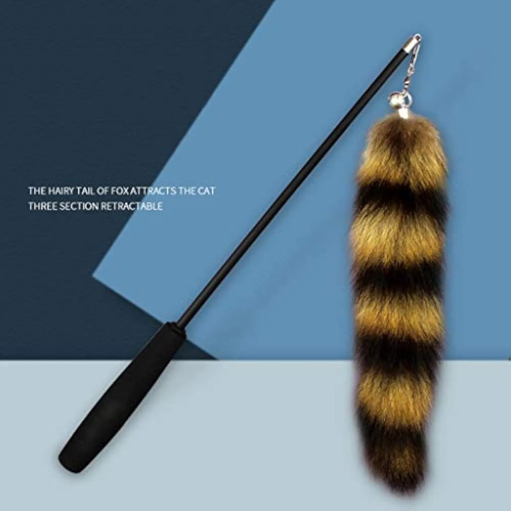 Black cat toy wand with elastic string and interactive catcher measuring 42m length