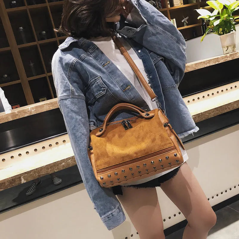 Soft PU leather women's casual tote shoulder bag in black, brown, or grey.