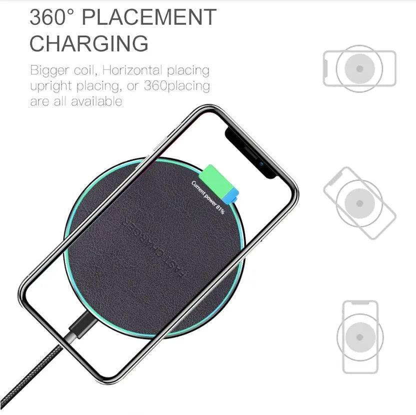 Black Qi wireless charging pad for iPhone 11 with 7.5W fast charging