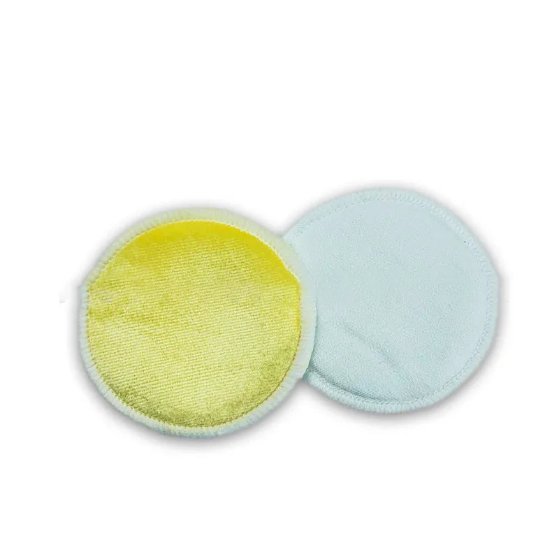 Set of 8 velvet makeup remover pads in red and blue colours with cotton mesh storage bag