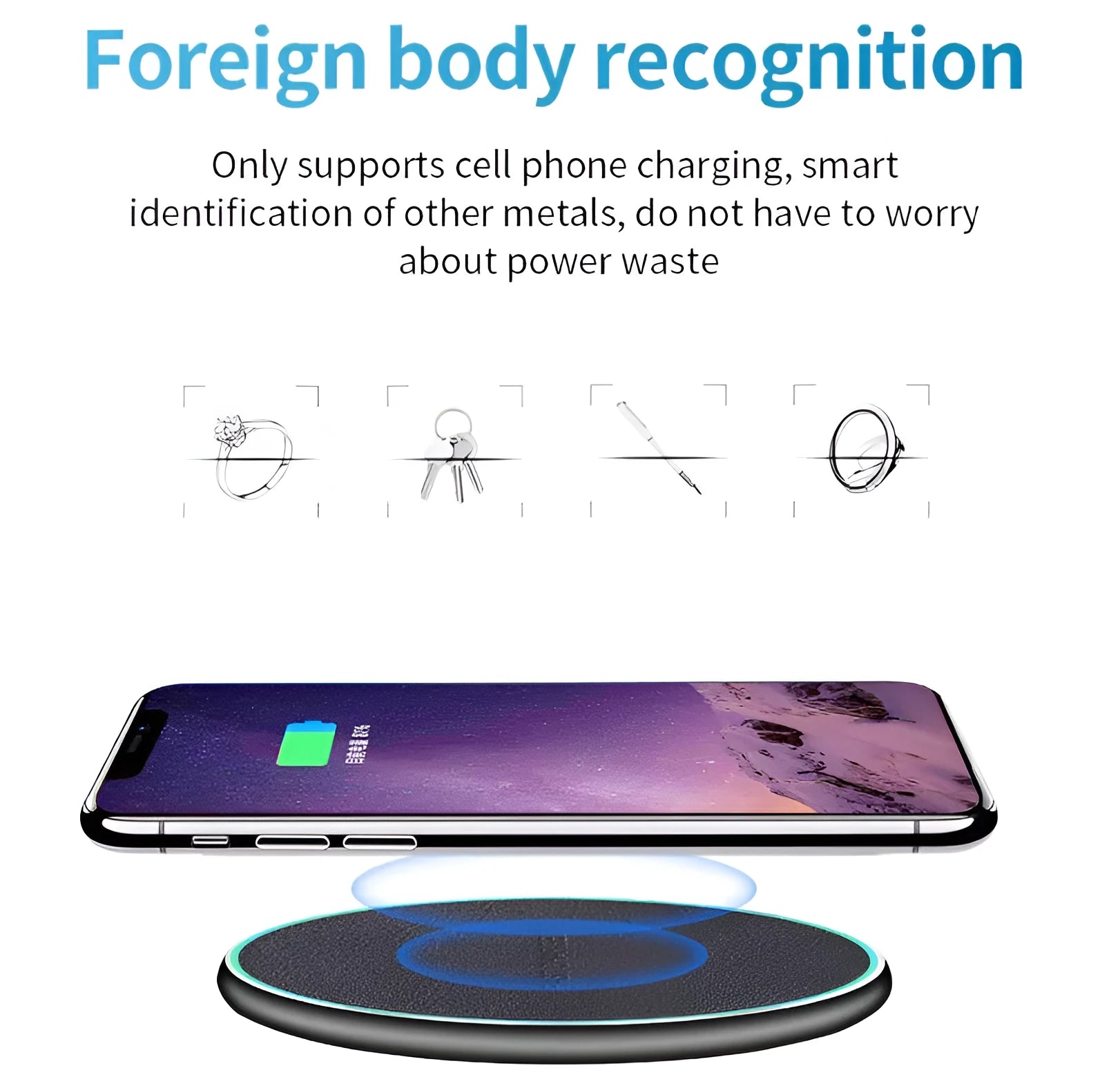 Black Qi wireless charging pad for iPhone 11 with 7.5W fast charging