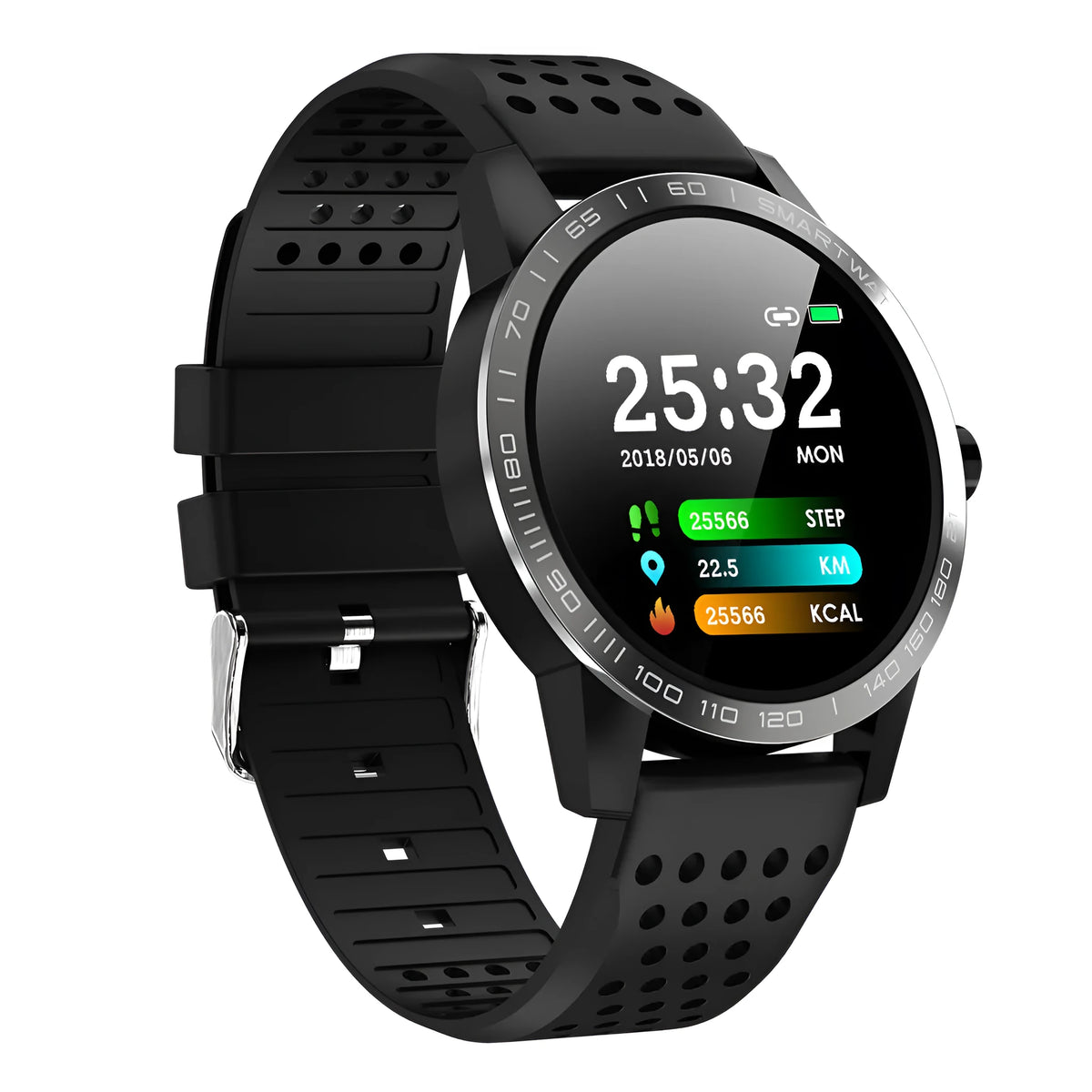 T2 smart bracelet with colour screen showing heart rate and step count data