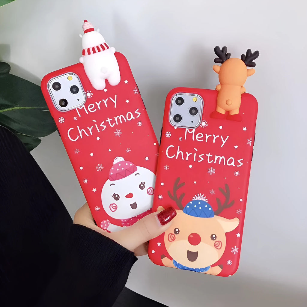 Christmas-themed silicone iPhone case back cover in festive colours for iPhone 6 to 11 Pro Max.