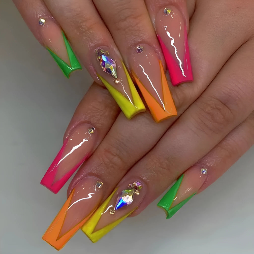 Cartoon Love Cross Heart design on diamond colour French artificial nail tips with jelly glue and file kit.