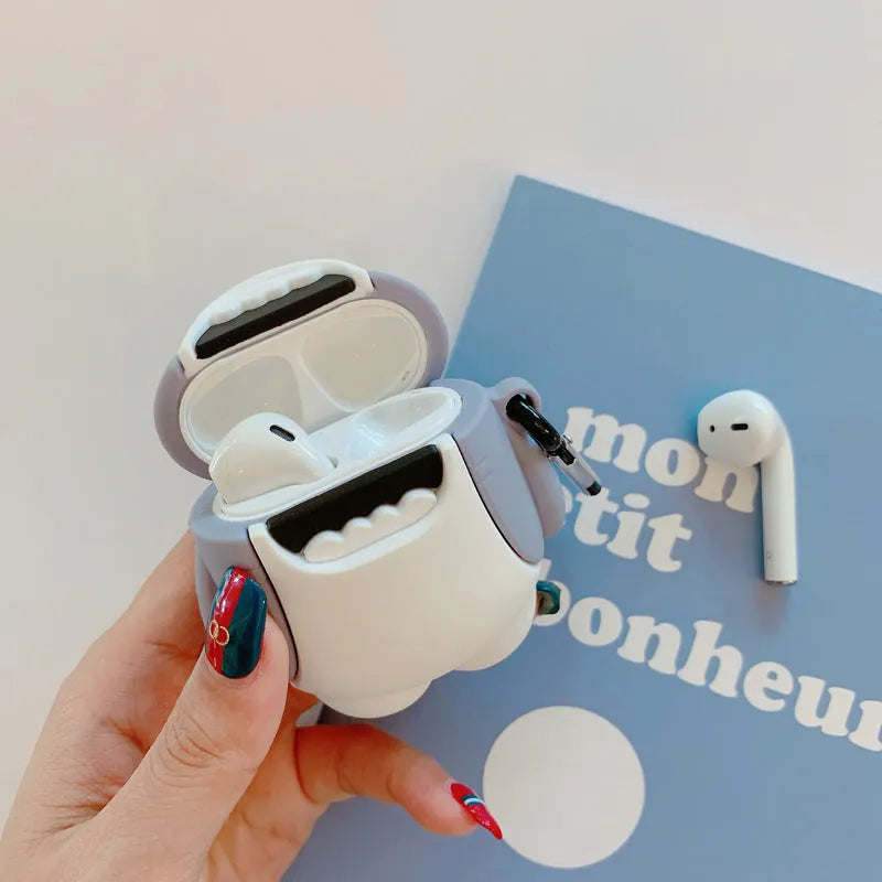 Clear silicone shark design protective cover for AirPods 1 and 2 wireless earphone case