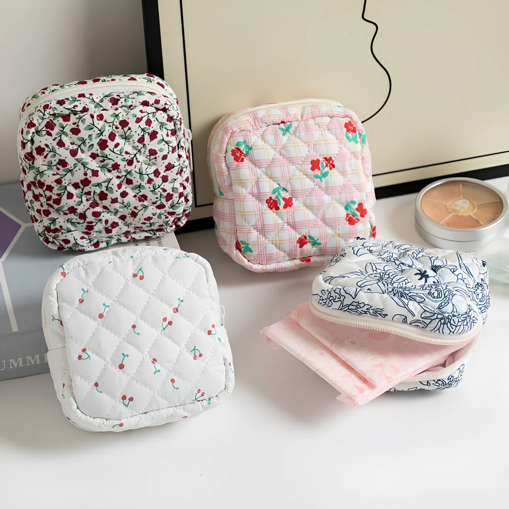 Floral polyester coin purse with zip closure in various pattern options