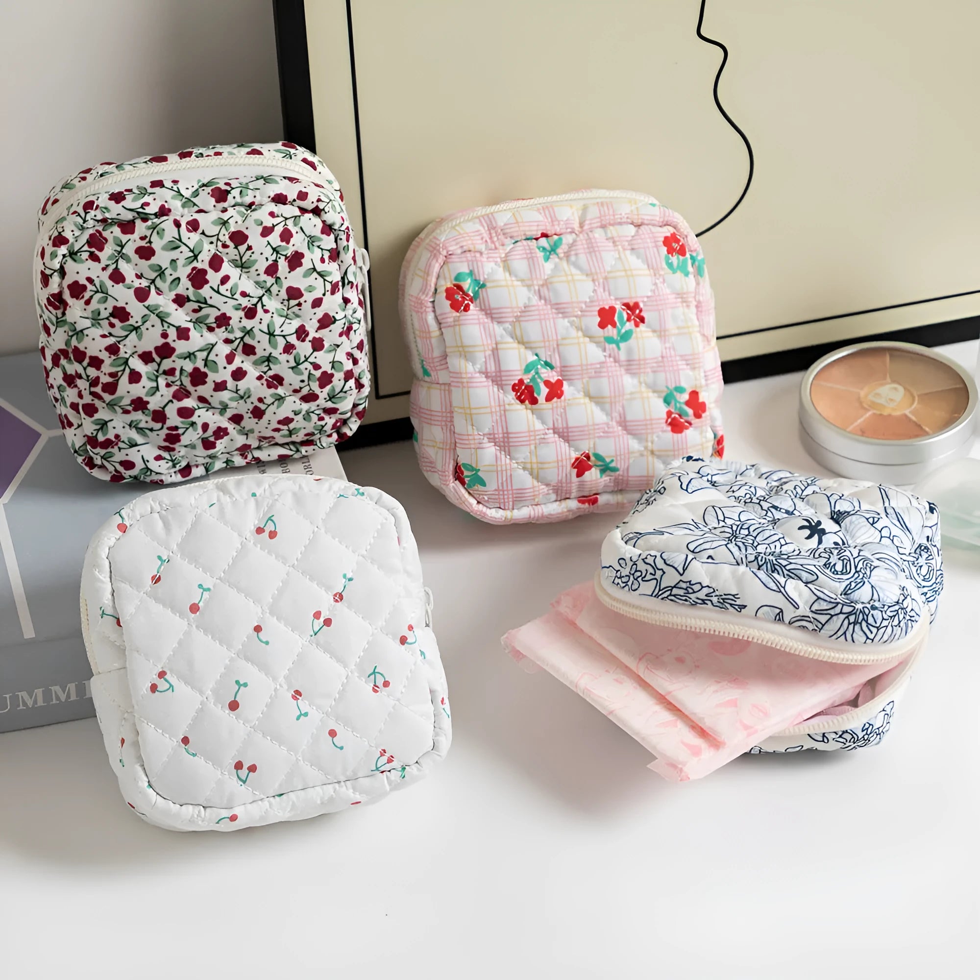 Floral polyester coin purse with zip closure in various pattern options