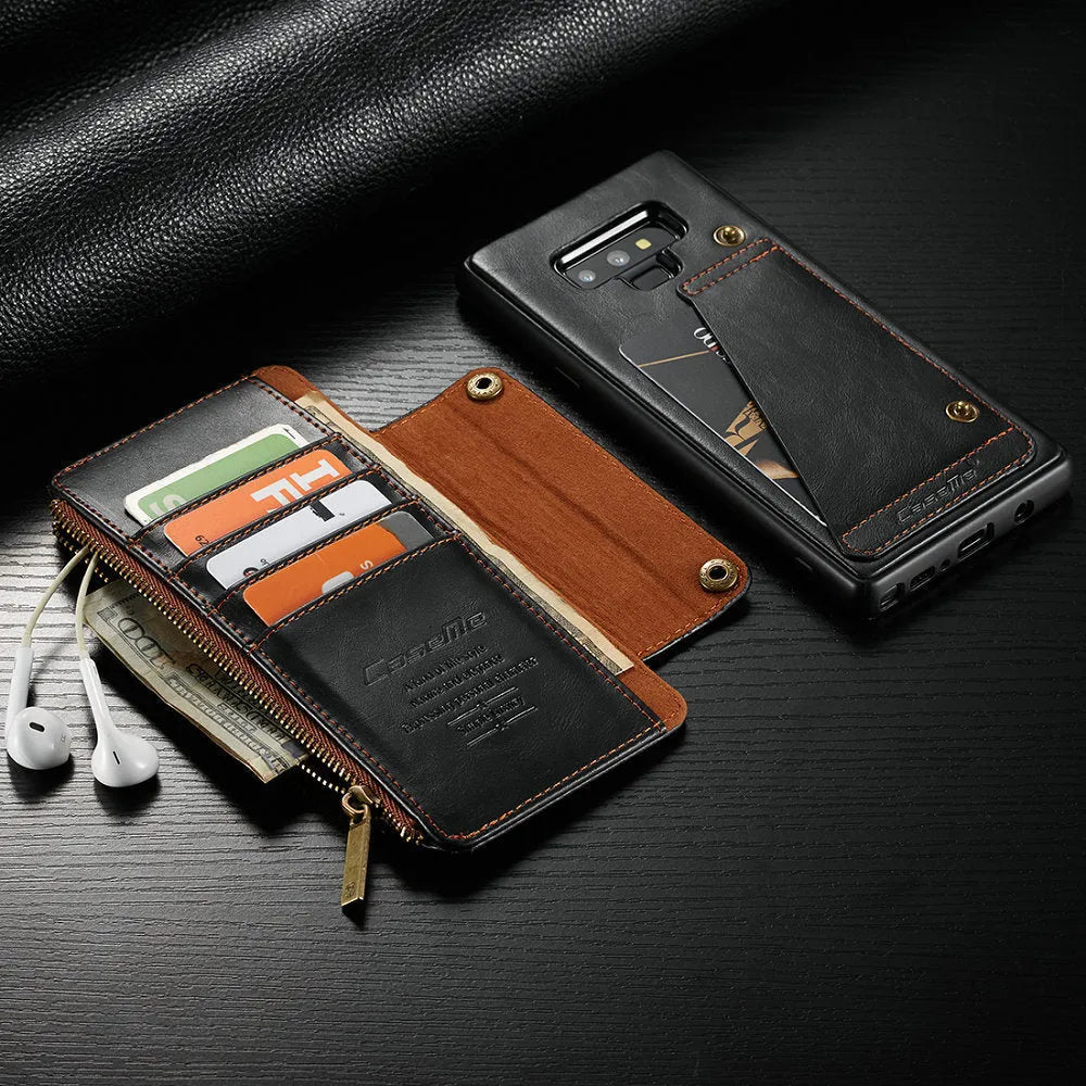 Leather flip phone case for Samsung Note 9 mobile in available colours showing PU leather construction