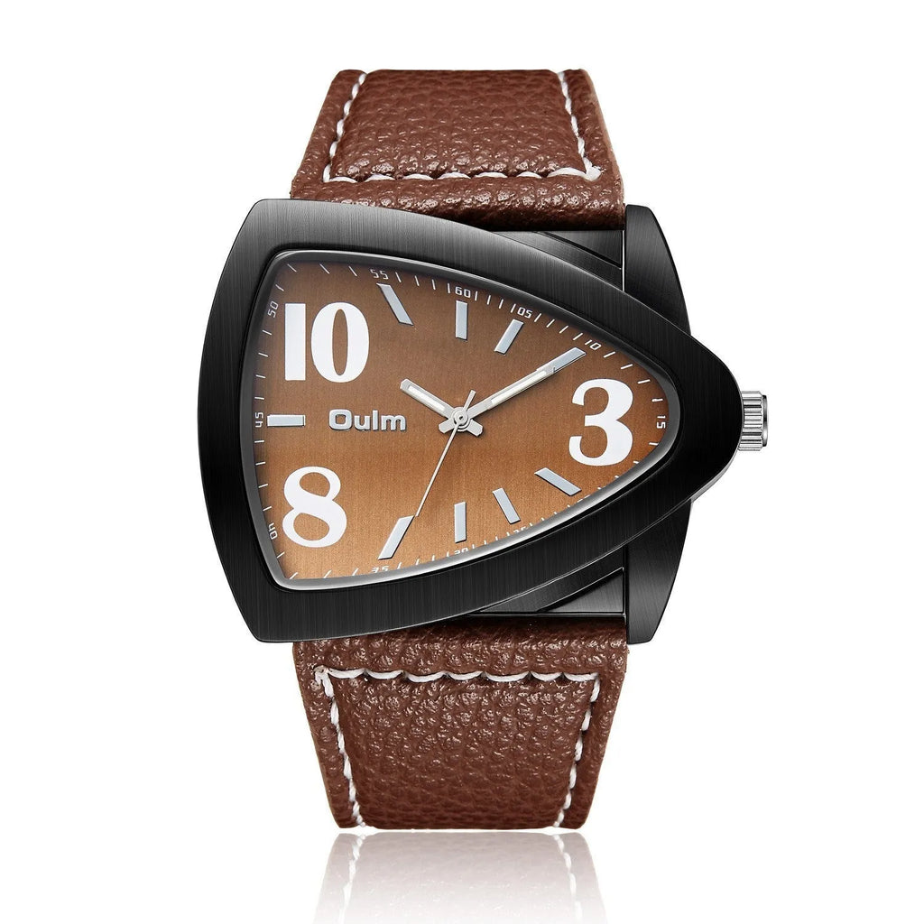 Men's casual triangle belt quartz watch with leather strap in brown colour option