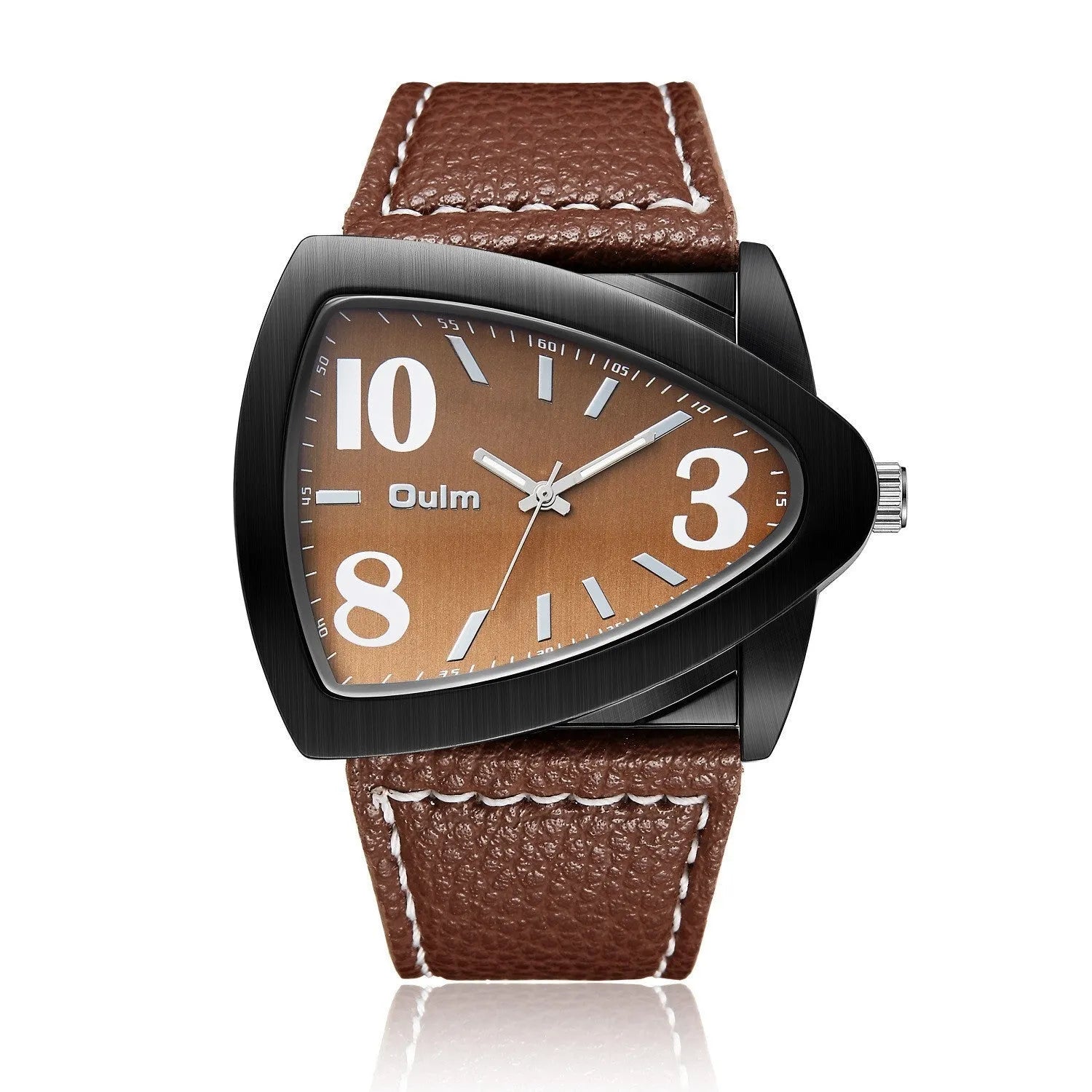 Men's casual triangle belt quartz watch with leather strap in brown colour option
