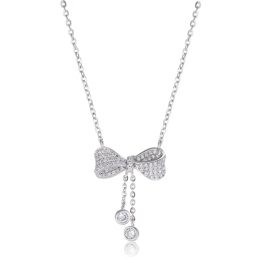 Sterling silver 925 necklace with bow pendant on O-ring chain, 40-45cm length