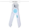 LED pet nail clipper in blue or pink, 150x43x20mm, plastic and stainless steel, for trimming pet nails
