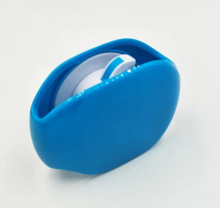 Automatic earphone cable winder retractor in various colours on a white background.