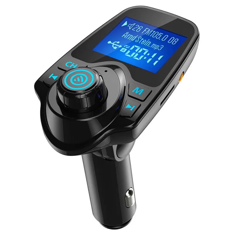 Black G7 Bluetooth car hands-free device with FM transmitter, USB port, and memory card slot