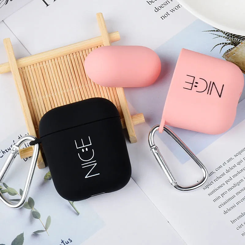 PC protective case cover for AirPods wireless earphones in black or pink with decorative styles