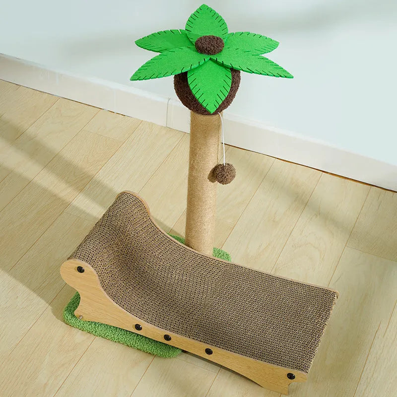 Wooden cat climbing frame with beach chair cat nest and hemp mat scratch board