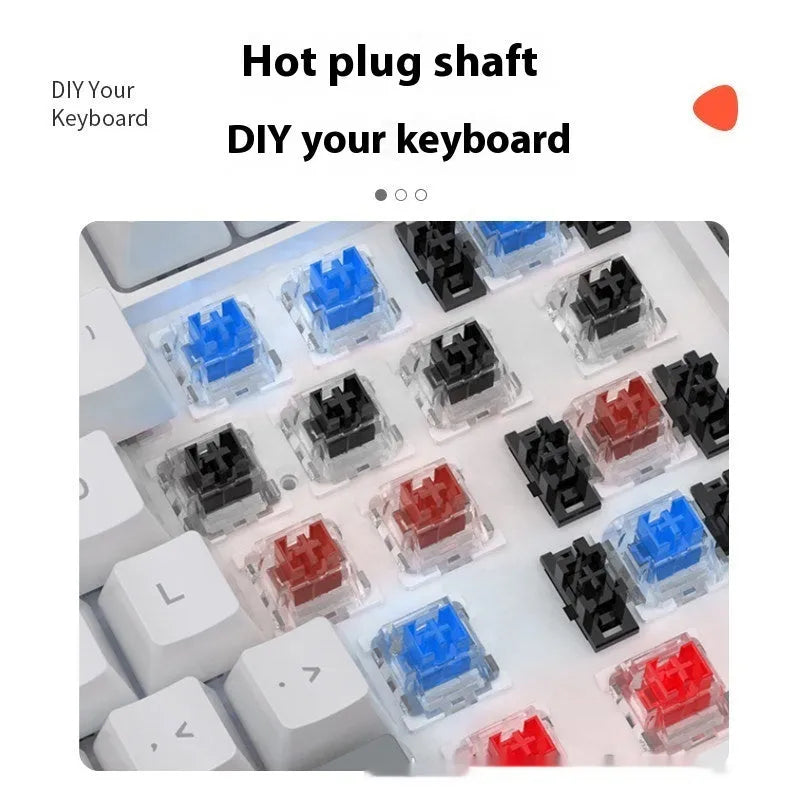 Blue and white 61-key compact mechanical keyboard with hot-swappable switches on black background