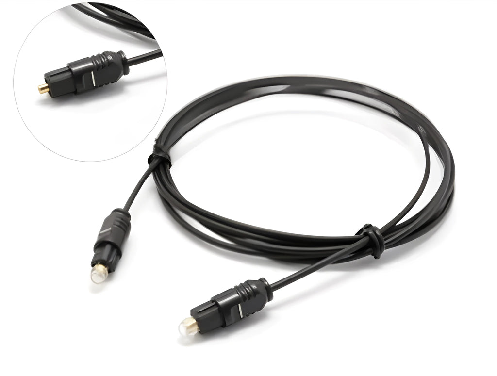 OD2.2 digital optical audio cable with Toslink connectors, showing slim PVC jacket.