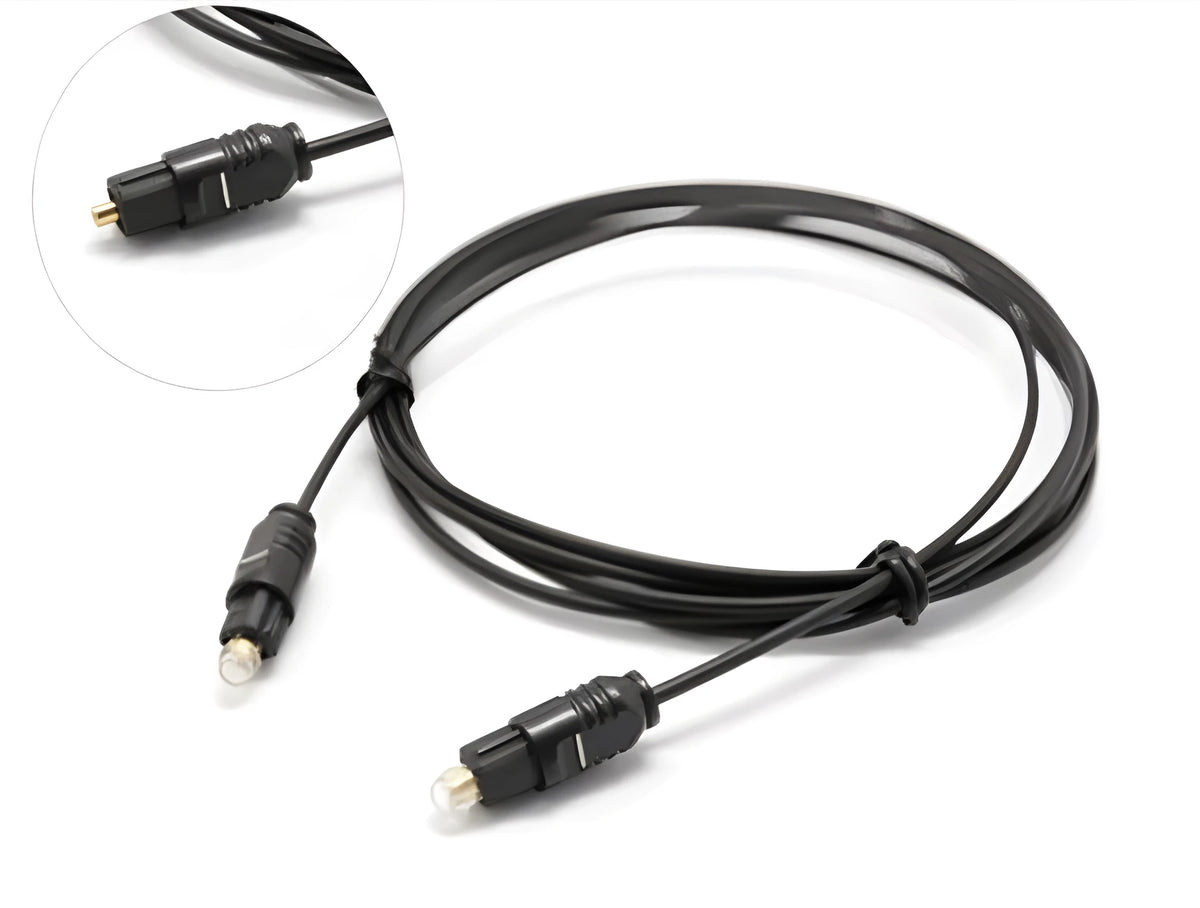 OD2.2 digital optical audio cable with Toslink connectors, showing slim PVC jacket.