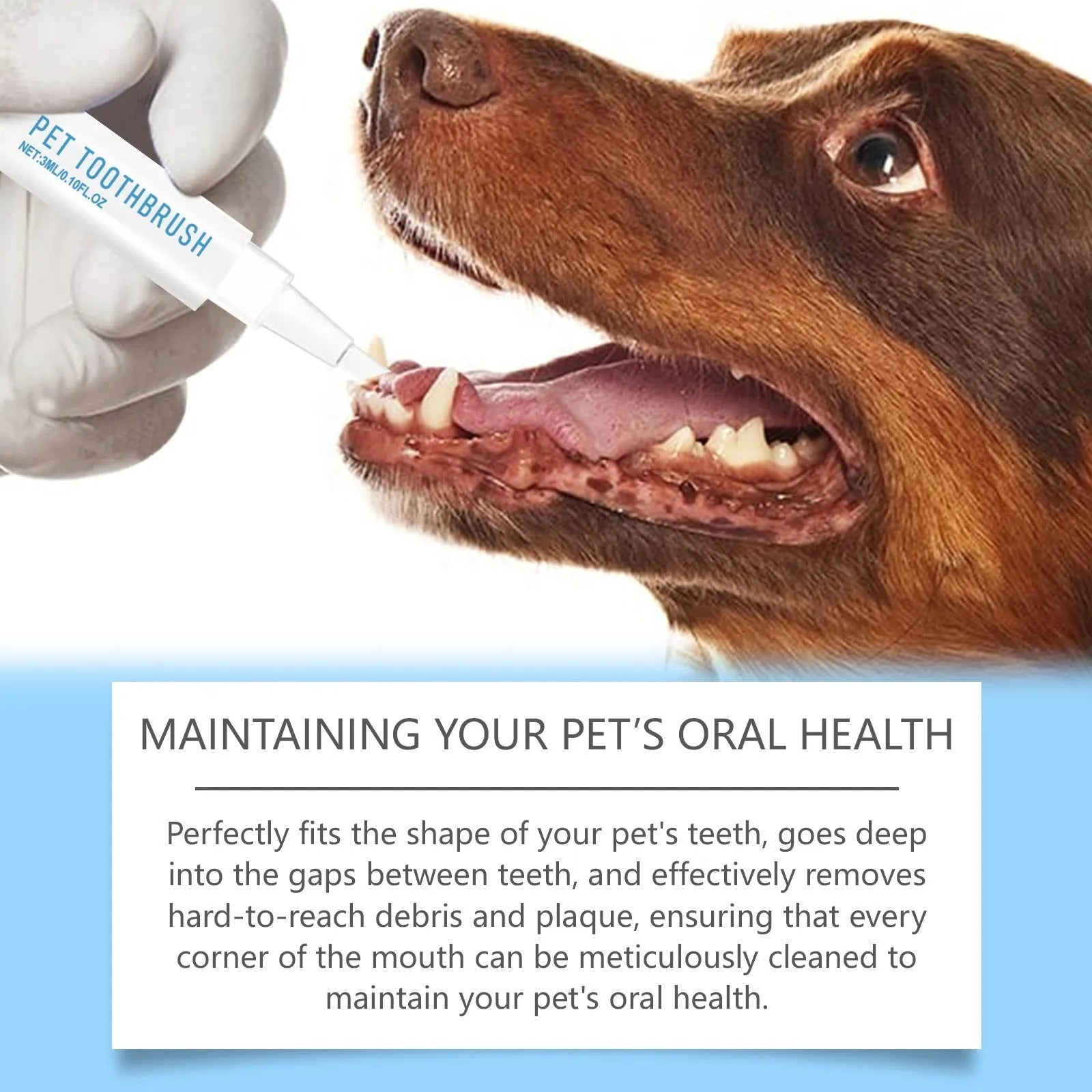 Pet toothbrush pen with soft bristle brush head and 3ml toothpaste reservoir