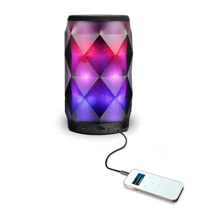 Black crystal diamond cut Coke can shaped lantern Bluetooth speaker with colourful lighting.
