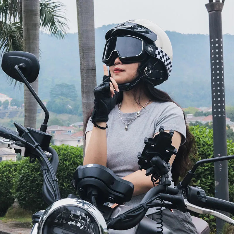 Retro-style motorcycle helmet in ABS construction showing classic biker design