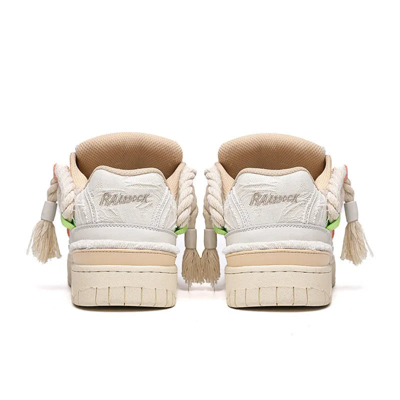 Creamy white retro skateboard shoes with vintage lace styling and low-top design