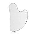 Stainless steel double-headed facial roller and gua sha scraping plate set with heart-shaped eye tool.