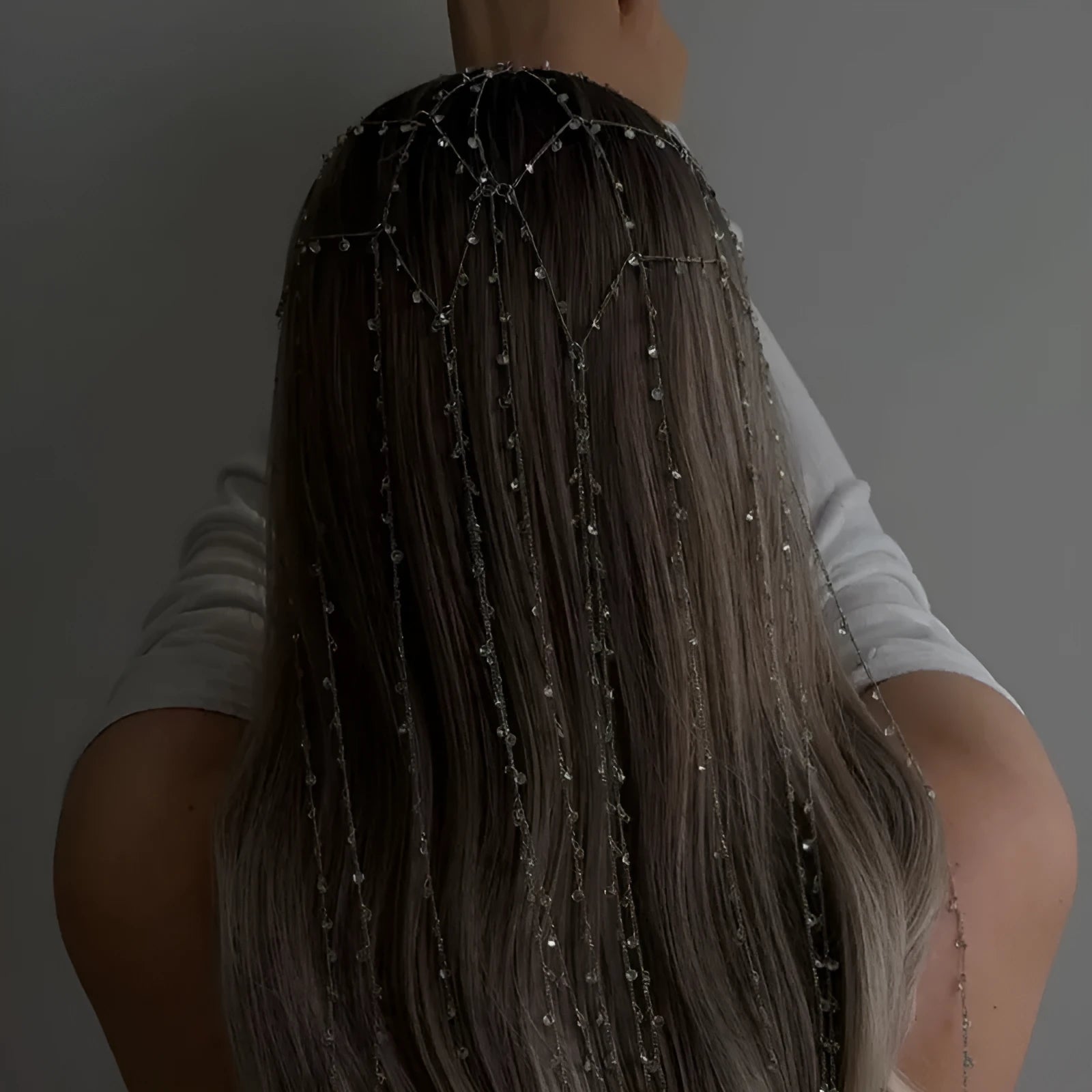 Gold or silver mesh tassel rhinestone hair band decorative accessory