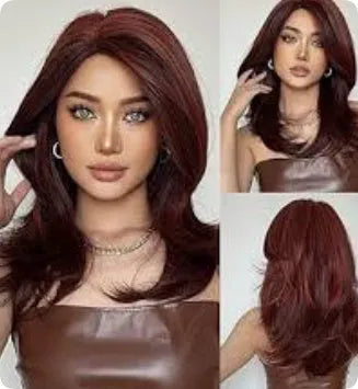 Mid-length platinum gradient colour full-head wig with long curly hair and bangs in high-temperature fibre